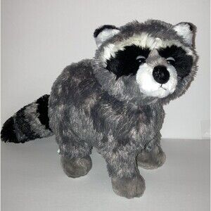 Aurora Plush Grey 12"Standing Bandit Racoon Animal Stuffed Toy Grey Black Soft
